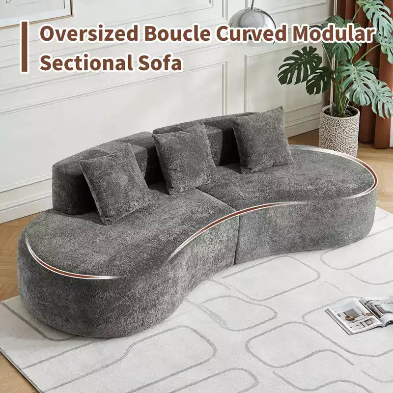 Divano Sezionale Curvo in Velluto, Nero/Blu/Grigio/Arancione/Bianco, 3 Posti