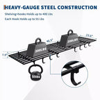 Mensole in Acciaio Nero da Parete con 8 Ganci, Confezione da 2 (2×4 ft, Montaggio per 2 Persone)