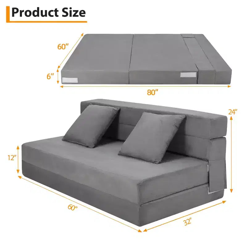 Divano Letto Pieghevole 5-in-1 Blu/Grigio, Trasformabile per 2 Persone