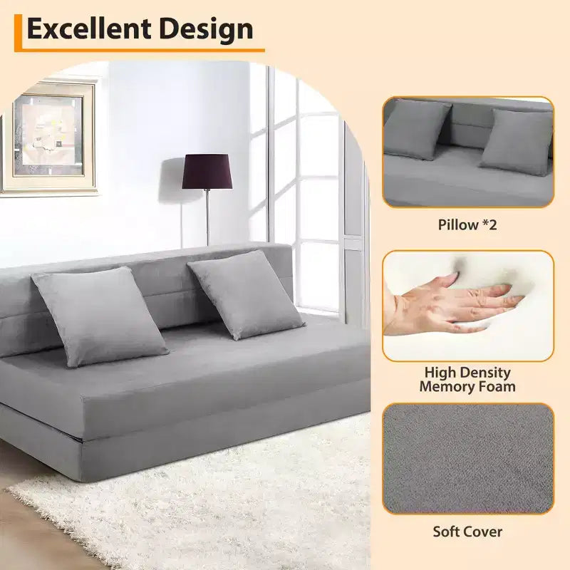 Divano Letto Pieghevole 5-in-1 Blu/Grigio, Trasformabile per 2 Persone