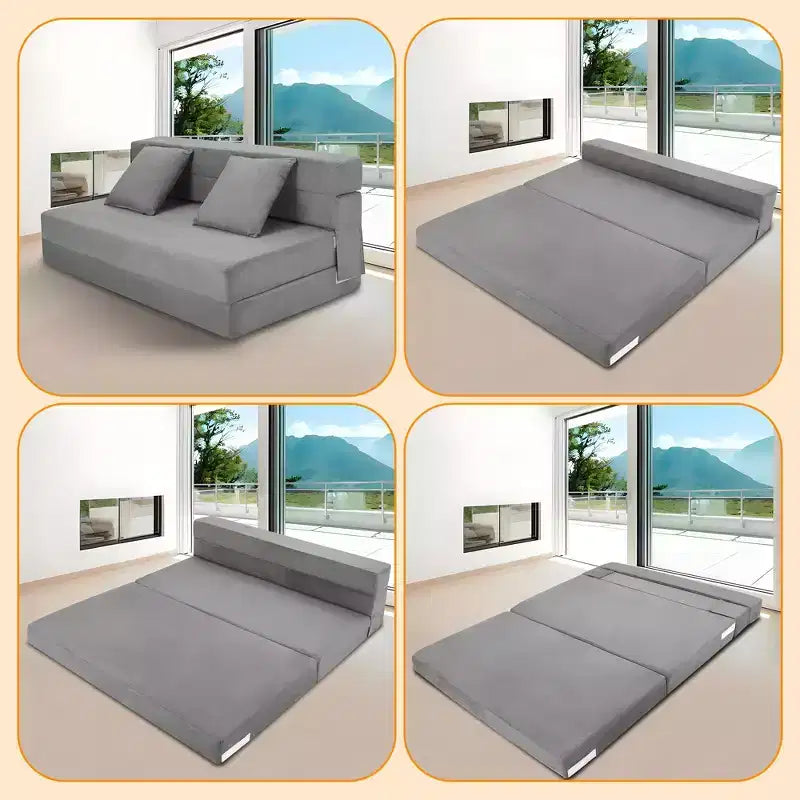 Divano Letto Pieghevole 5-in-1 Blu/Grigio, Trasformabile per 2 Persone