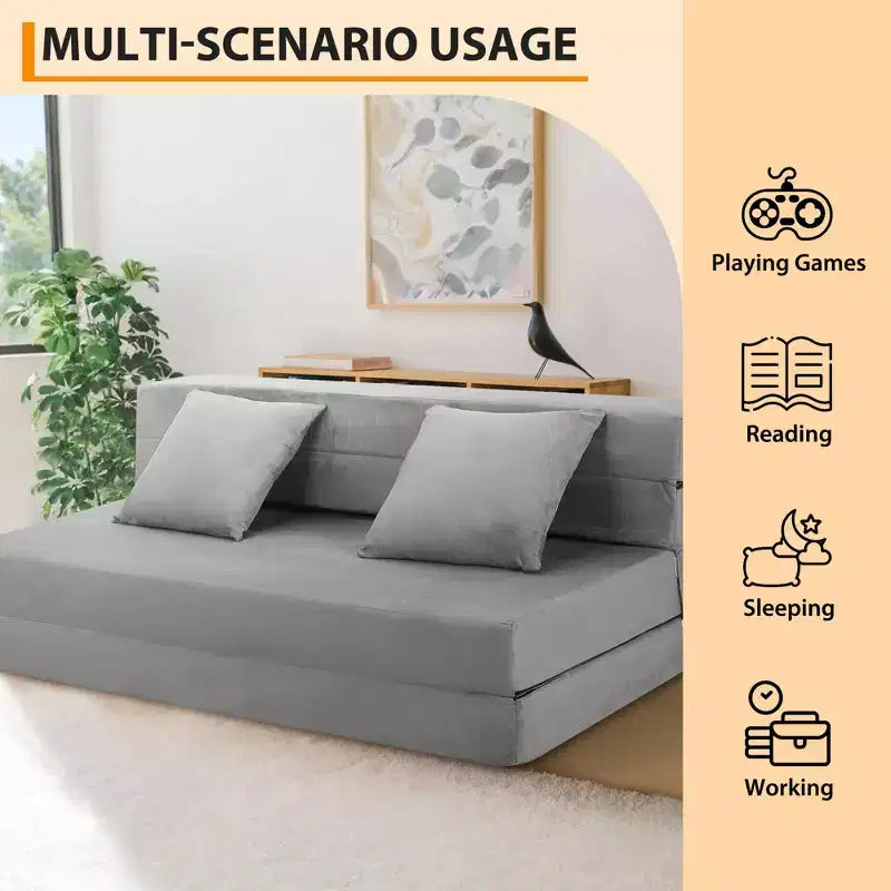 Divano Letto Pieghevole 5-in-1 Blu/Grigio, Trasformabile per 2 Persone