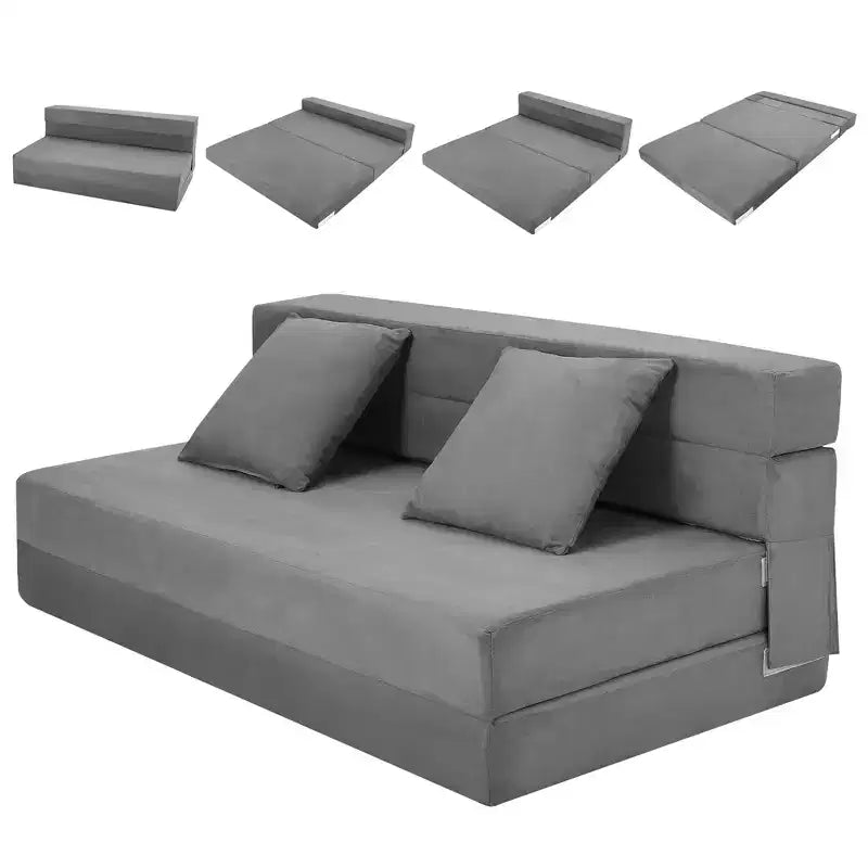 Divano Letto Pieghevole 5-in-1 Blu/Grigio, Trasformabile per 2 Persone