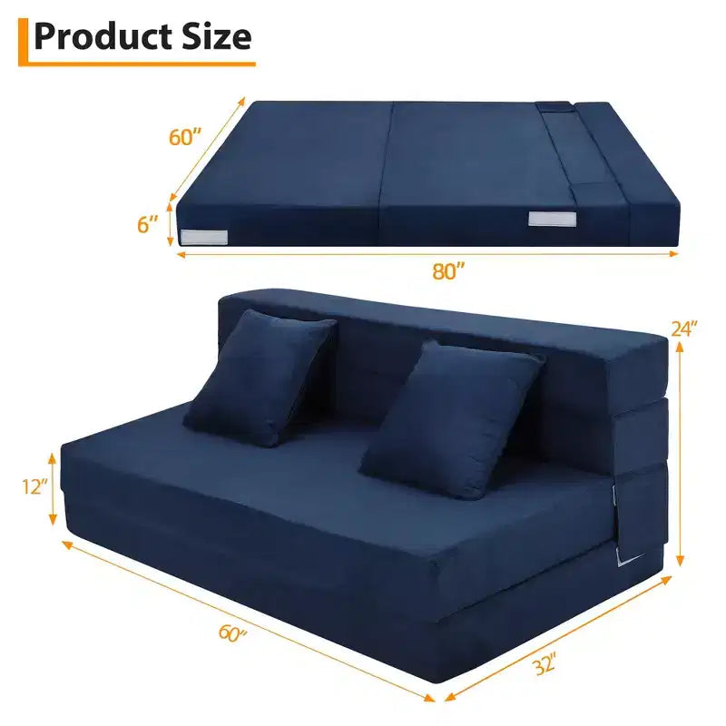 Divano Letto Pieghevole 5-in-1 Blu/Grigio, Trasformabile per 2 Persone
