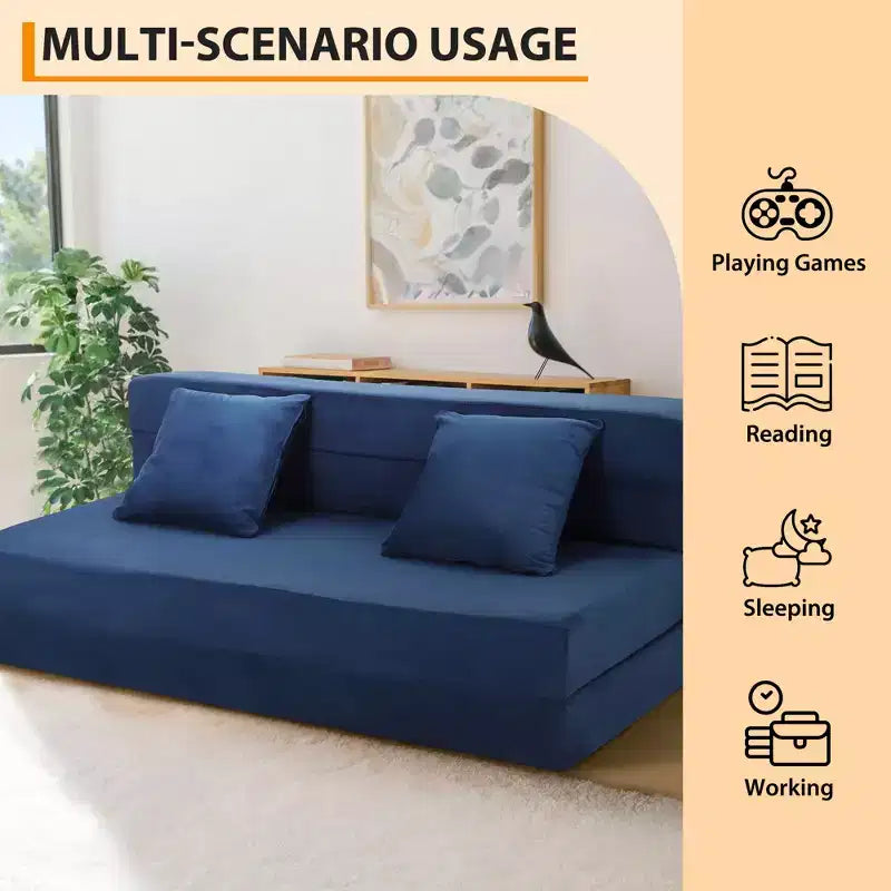 Divano Letto Pieghevole 5-in-1 Blu/Grigio, Trasformabile per 2 Persone