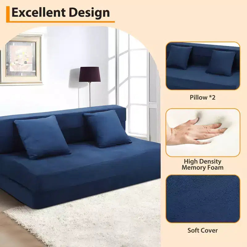 Divano Letto Pieghevole 5-in-1 Blu/Grigio, Trasformabile per 2 Persone