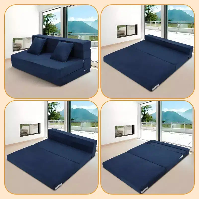 Divano Letto Pieghevole 5-in-1 Blu/Grigio, Trasformabile per 2 Persone