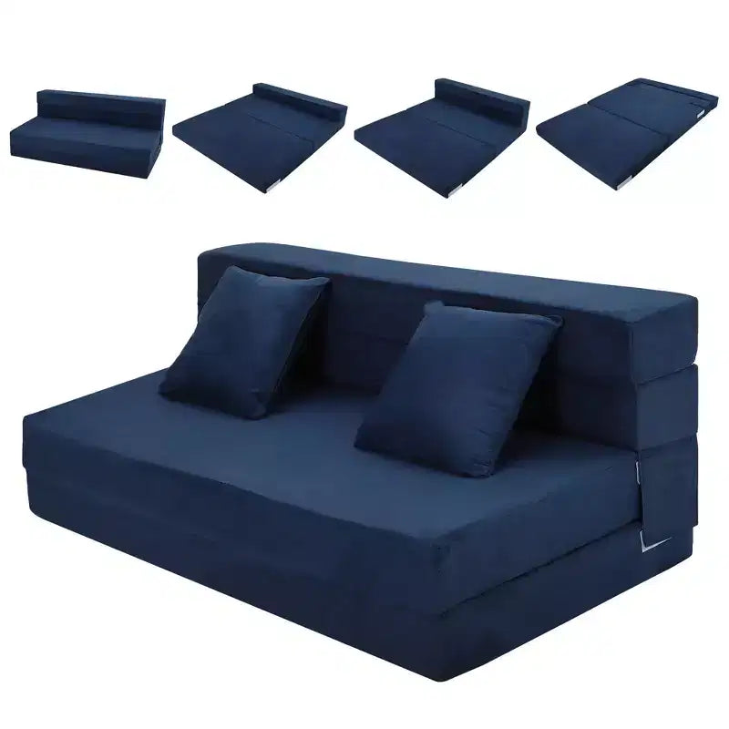 Divano Letto Pieghevole 5-in-1 Blu/Grigio, Trasformabile per 2 Persone