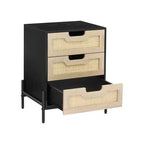 Rattan Nightstand, Boho Cane Bedside Table with Metal Legs, Modern Woven Accent End Table for Small Spaces, Free Standing Side Table for Bedroom