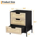Comodino singolo boho in rattan nero con gambe in metallo