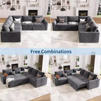 Divano sezionale a L in ciniglia beige/grigio con letto estraibile, 4 posti a sedere