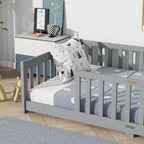 Letto a Castello a Terra con Sponda di Sicurezza, Espresso/Grigio/Naturale/Rosa/Bianco, Legno Massello, 1 Bambino