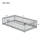 Letto a Castello a Terra con Sponda di Sicurezza, Espresso/Grigio/Naturale/Rosa/Bianco, Legno Massello, 1 Bambino