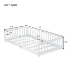 Letto a Castello a Terra con Sponda di Sicurezza, Espresso/Grigio/Naturale/Rosa/Bianco, Legno Massello, 1 Bambino