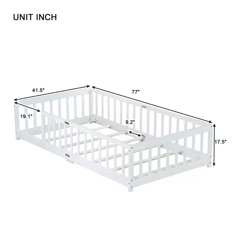 Letto a Castello a Terra con Sponda di Sicurezza, Espresso/Grigio/Naturale/Rosa/Bianco, Legno Massello, 1 Bambino