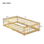 Letto a Castello a Terra con Sponda di Sicurezza, Espresso/Grigio/Naturale/Rosa/Bianco, Legno Massello, 1 Bambino