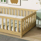 Letto a Castello a Terra con Sponda di Sicurezza, Espresso/Grigio/Naturale/Rosa/Bianco, Legno Massello, 1 Bambino