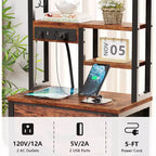 Comodino Alto Industriale Marrone con Luci LED e Ricarica USB – Uso da Camera Singola