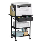 VASAGLE Printer Stand, Rolling Printer Cart, Mobile with Lockable Wheels, Steel Frame, 2 Storage Shelves Removable Drawer, 3-Tier, Ebony Black