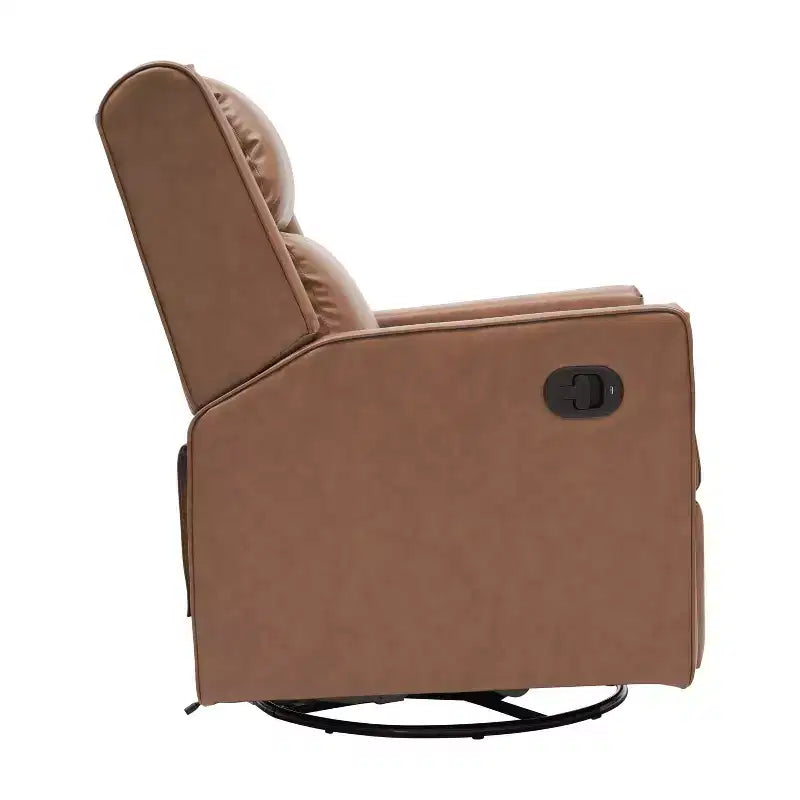 Poltrona reclinabile girevole a dondolo 3-in-1, 1 posto, pelle cognac/bouclé bianco sporco