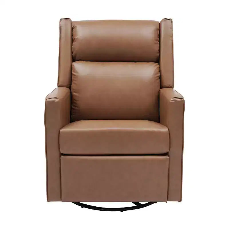 Poltrona reclinabile girevole a dondolo 3-in-1, 1 posto, pelle cognac/bouclé bianco sporco