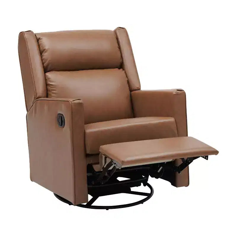 Poltrona reclinabile girevole a dondolo 3-in-1, 1 posto, pelle cognac/bouclé bianco sporco