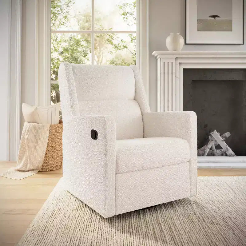 Poltrona reclinabile girevole a dondolo 3-in-1, 1 posto, pelle cognac/bouclé bianco sporco