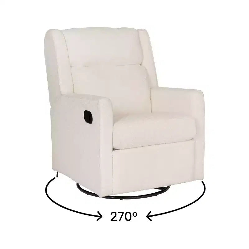 Poltrona reclinabile girevole a dondolo 3-in-1, 1 posto, pelle cognac/bouclé bianco sporco