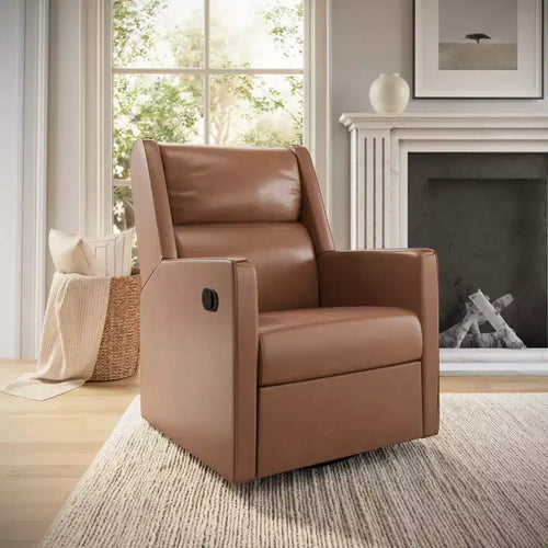 Poltrona reclinabile girevole a dondolo 3-in-1, 1 posto, pelle cognac/bouclé bianco sporco