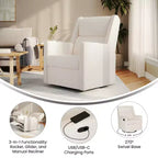 Poltrona reclinabile girevole a dondolo 3-in-1, 1 posto, pelle cognac/bouclé bianco sporco