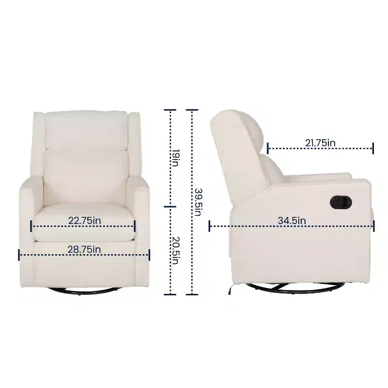Poltrona reclinabile girevole a dondolo 3-in-1, 1 posto, pelle cognac/bouclé bianco sporco