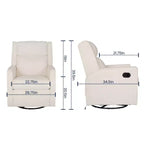 Poltrona reclinabile girevole a dondolo 3-in-1, 1 posto, pelle cognac/bouclé bianco sporco