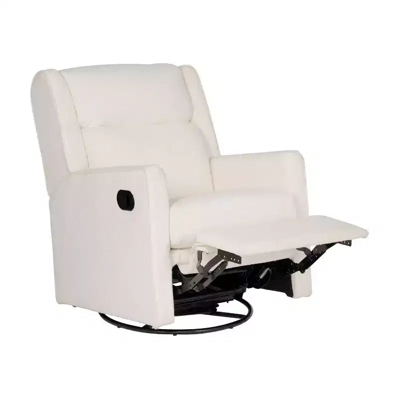 Poltrona reclinabile girevole a dondolo 3-in-1, 1 posto, pelle cognac/bouclé bianco sporco