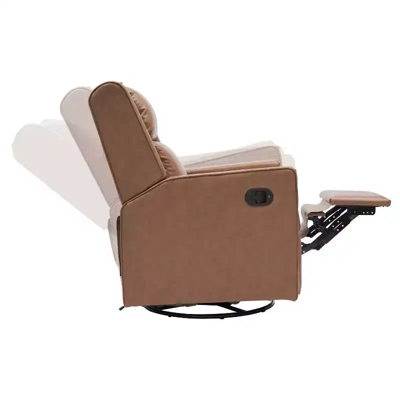 Poltrona reclinabile girevole a dondolo 3-in-1, 1 posto, pelle cognac/bouclé bianco sporco