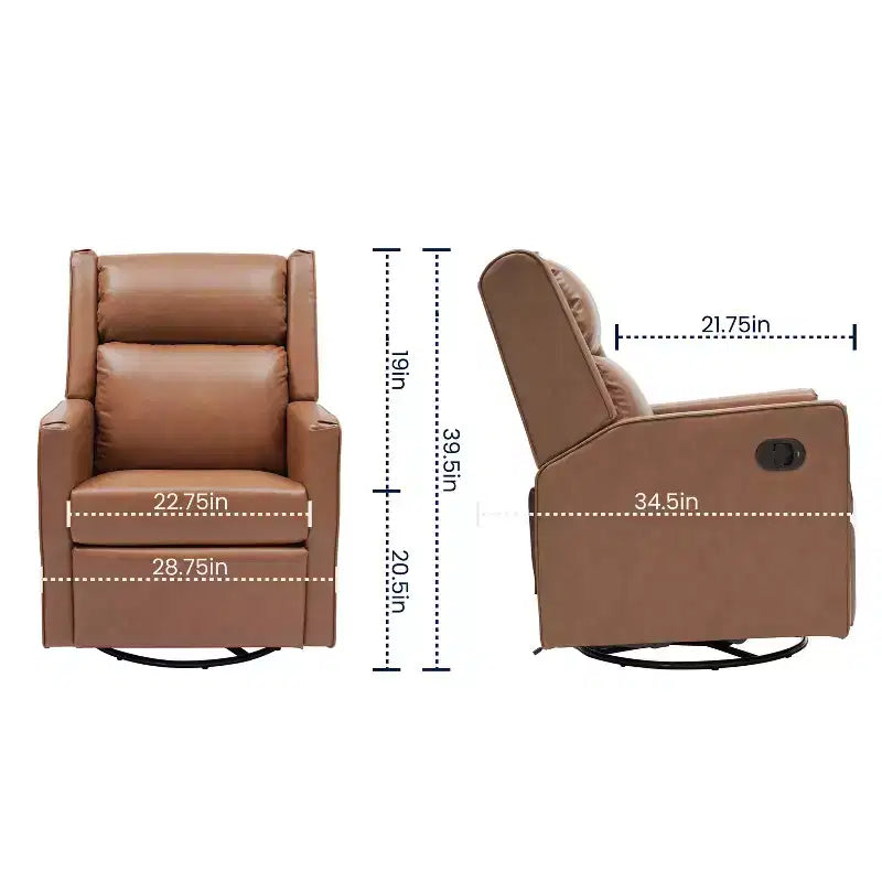 Poltrona reclinabile girevole a dondolo 3-in-1, 1 posto, pelle cognac/bouclé bianco sporco