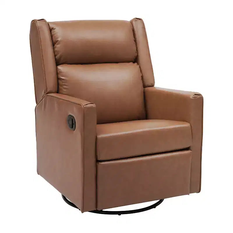 Poltrona reclinabile girevole a dondolo 3-in-1, 1 posto, pelle cognac/bouclé bianco sporco