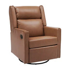 Poltrona reclinabile girevole a dondolo 3-in-1, 1 posto, pelle cognac/bouclé bianco sporco