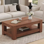 Walnut 2-Tier MDF Coffee Table, Rectangular Industrial Style Non-Toxic Finish Table for Living Room Bedroom Study