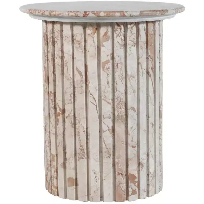 Tavolino rotondo in marmo color crema/marrone, base scanalata, montaggio da 1 persona