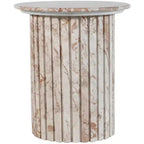 Tavolino rotondo in marmo color crema/marrone, base scanalata, montaggio da 1 persona