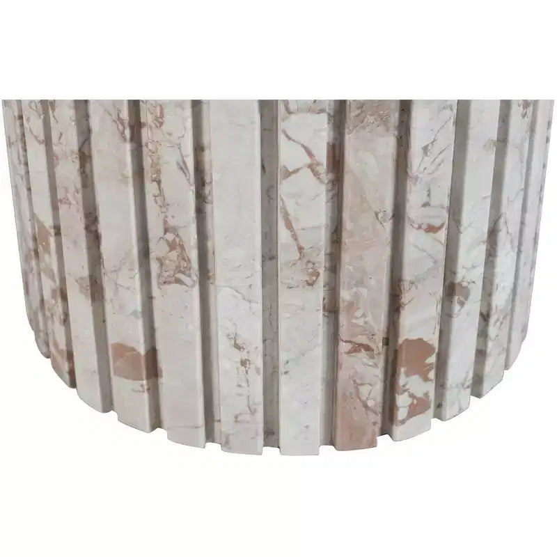 Tavolino rotondo in marmo color crema/marrone, base scanalata, montaggio da 1 persona