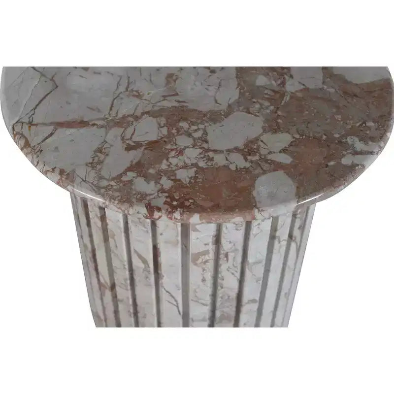 Tavolino rotondo in marmo color crema/marrone, base scanalata, montaggio da 1 persona