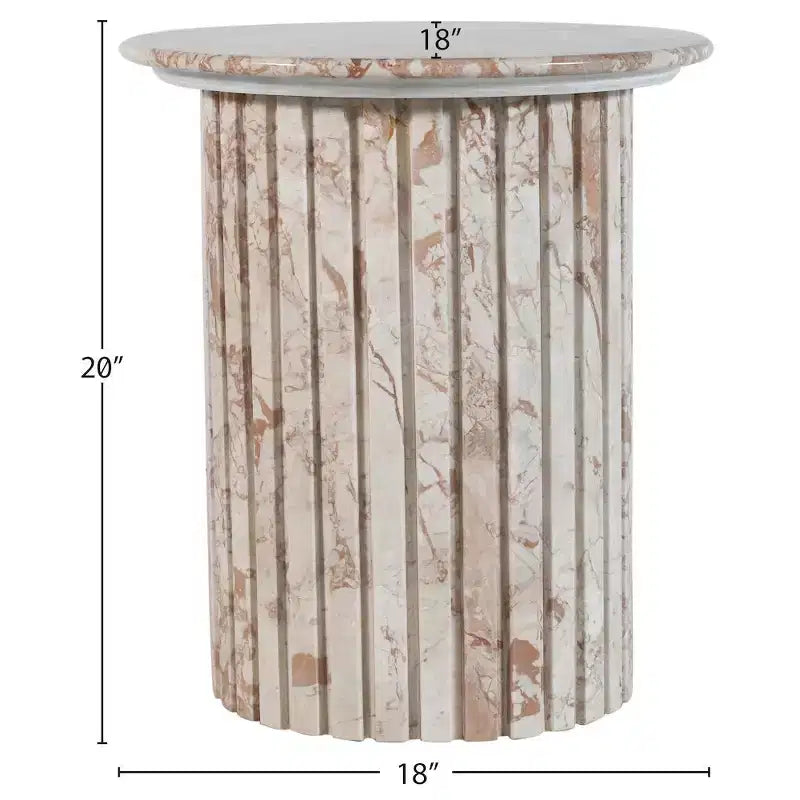 Tavolino rotondo in marmo color crema/marrone, base scanalata, montaggio da 1 persona
