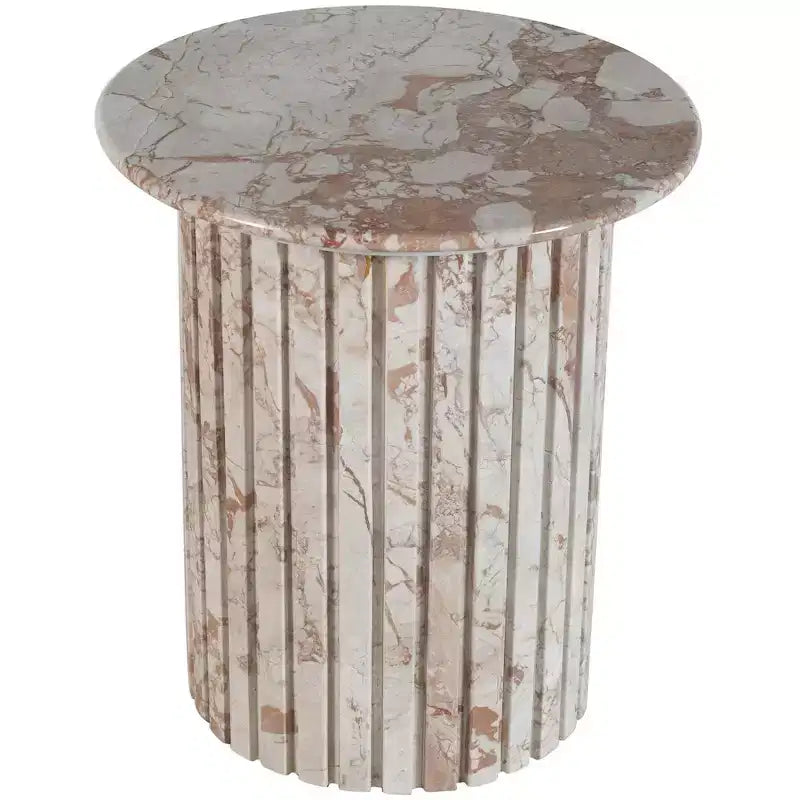 Tavolino rotondo in marmo color crema/marrone, base scanalata, montaggio da 1 persona
