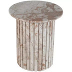 Tavolino rotondo in marmo color crema/marrone, base scanalata, montaggio da 1 persona