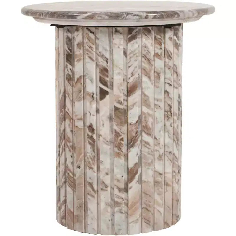 Tavolino rotondo in marmo color crema/marrone, base scanalata, montaggio da 1 persona