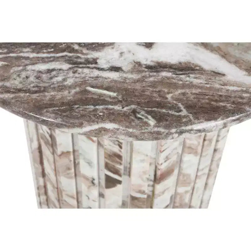 Tavolino rotondo in marmo color crema/marrone, base scanalata, montaggio da 1 persona