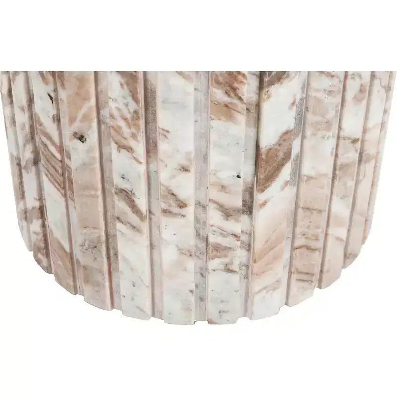 Tavolino rotondo in marmo color crema/marrone, base scanalata, montaggio da 1 persona