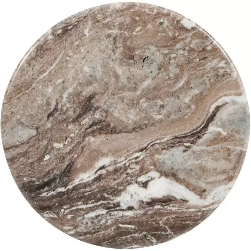 Tavolino rotondo in marmo color crema/marrone, base scanalata, montaggio da 1 persona