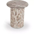 Tavolino rotondo in marmo color crema/marrone, base scanalata, montaggio da 1 persona